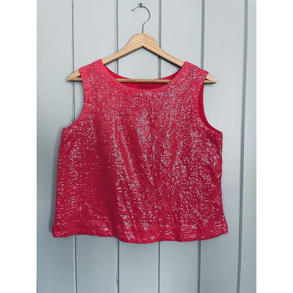 Cut Loose Tank Top XS Sequin Sleeveless Boxy Lagenlook Coral Pink Scoop Barbie